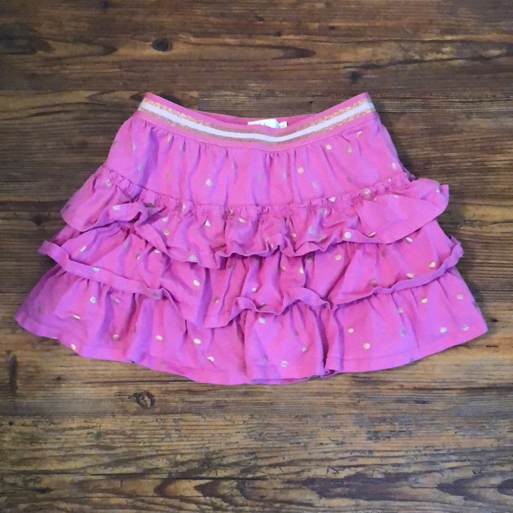 Mini Boden l Pink & Gold Polka Dot Tiered Skirt Built In Shorts Like New!